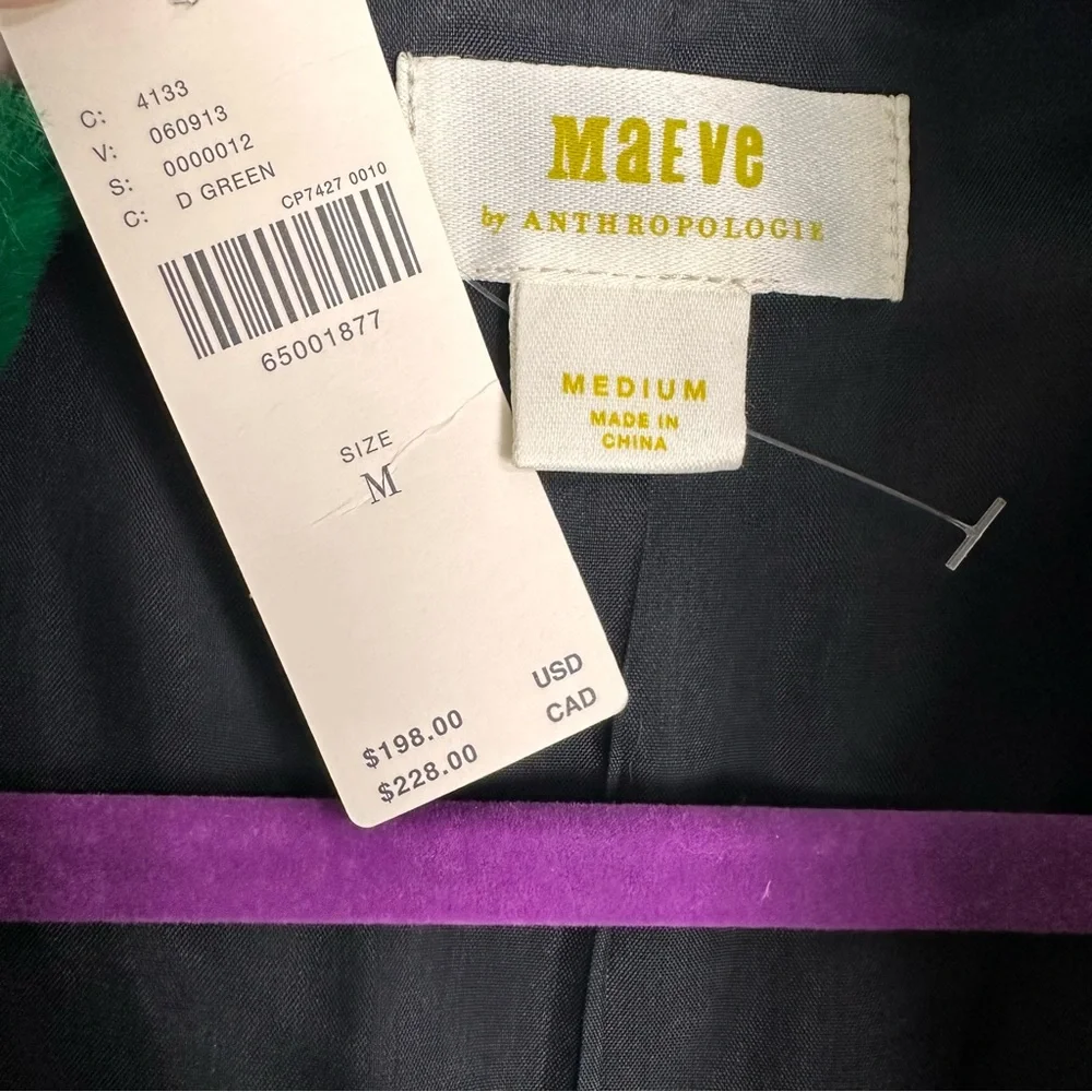 Maeve by Anthropologie Faux Fur Coat Green Black Multi Hearts Sz Medium NWT - Picture 5 of 16